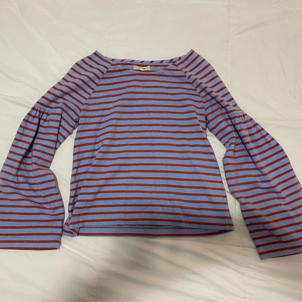 Madewell XXS Bellsleeve top blue and rust striped shirt